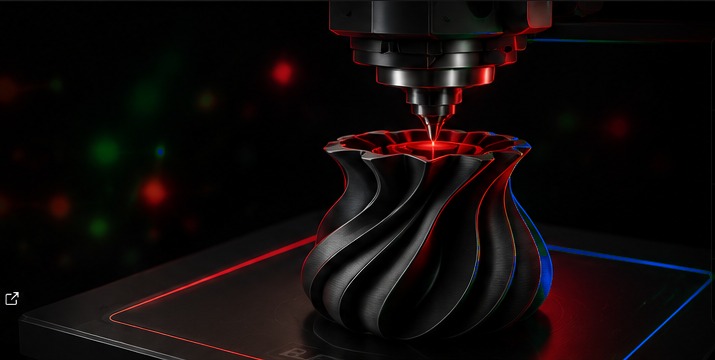 Tête d'impression 3D créant un vase noir